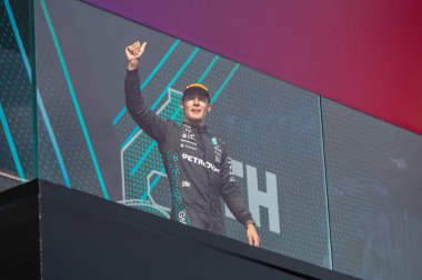 Macaristan GP GP GP F1 2025 17 Ekim 'de Budapeşte, Macaristan' da Mercedes için Formula 1 George Russell sürücüsü
