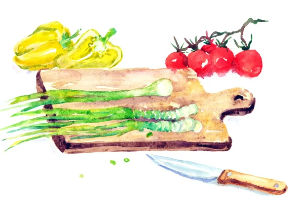 Aquarell-Illustration "Salatkochen" — Stockfoto