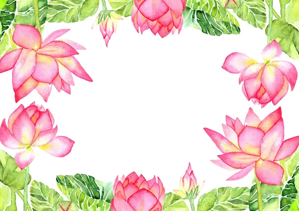 Kartpostal pembe Lotus çiçek suluboya resim — Stok fotoğraf