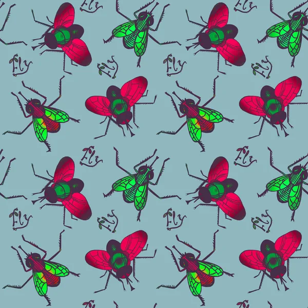 Kreskówkowy Charakter Czerwony Zielony Mucha Napisem Widok Góry Ręcznie Rysowane — Zdjęcie stockowe