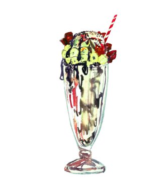 Saman ve çikolatalı milkshake, suluboya el resmi.