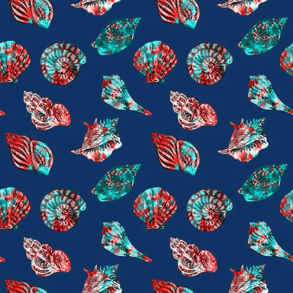 Ilustracja Seashells Ręcznie Malowane Kolorowe Abstrakcyjne Akwarela Plamy Ręcznie Malowane — Zdjęcie stockowe
