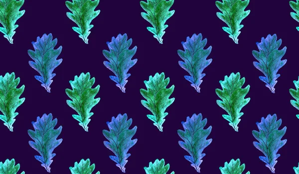 Eiken Blad Blauw Groene Bladeren Met Hand Geschilderde Aquarel Illustratie — Stockfoto