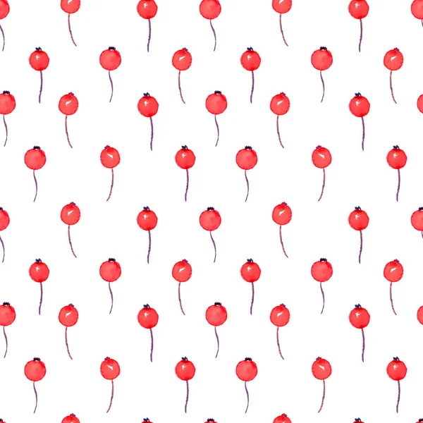 Червоні Маленькі Ягоди Ручна Акварельна Ілюстрація Безшовний Дизайн Візерунка Білому — стокове фото