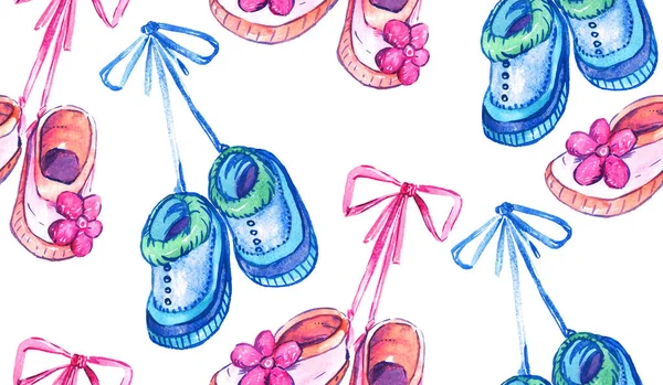 Рожеве Синє Взуття Висить Мереживі Ручна Акварельна Ілюстрація Безшовний Дизайн — стокове фото