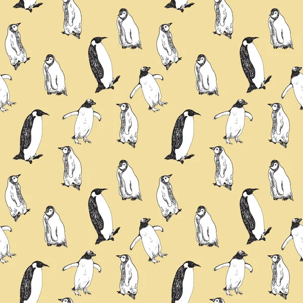 Pingüinos Garabato Dibujado Mano Boceto Diseño Patrón Sin Costuras Sobre — Foto de Stock