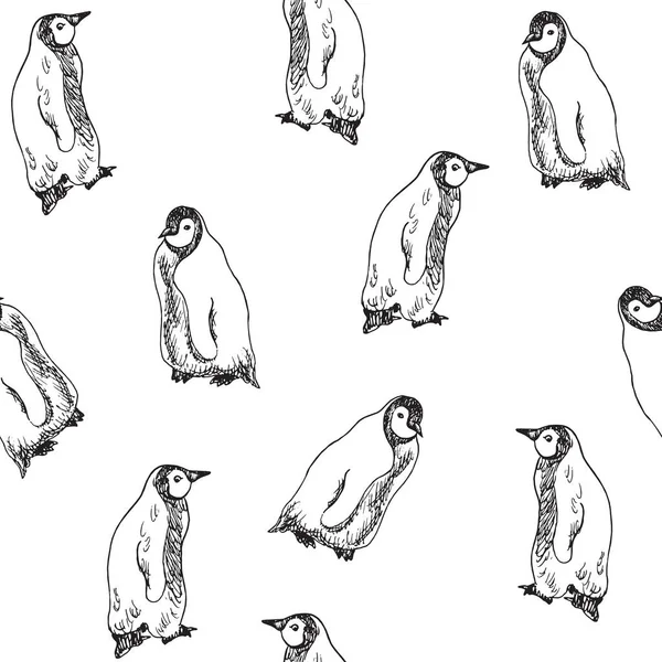 Penguins Couple Walking Sequence Hand Drawn Doodle Sketch Seamless Pattern Imagen De Stock