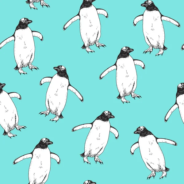 Penguins Hand Drawn Doodle Sketch Seamless Pattern Design Soft Blue Royalty Free Stock Fotografie