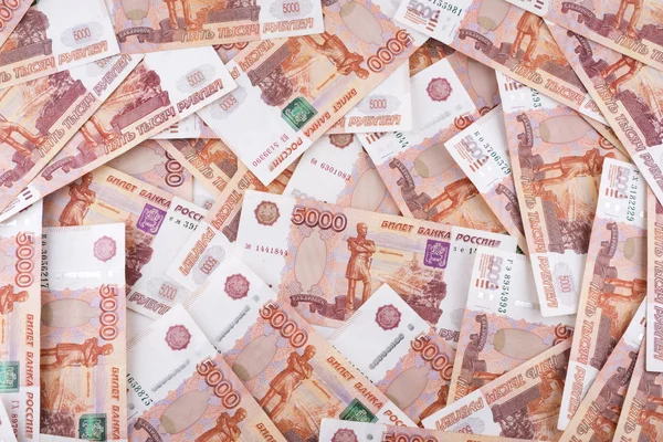 Un mucchio di cinquemila rubli russi banconote — Foto Stock