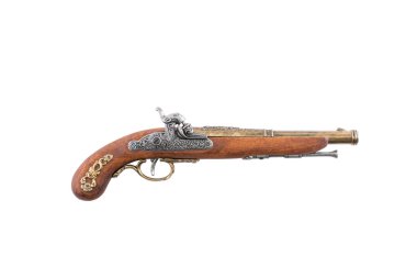 Old wooden gun on white background clipart