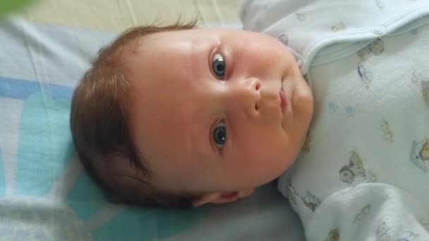 Bebê olhando para um brinquedo móvel — Vídeo de Stock