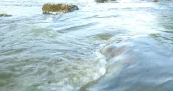 Быстрая река с камнями в воде 4k — стоковое видео