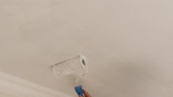 Man Painting Ceiling With Roller Slow Motion 2