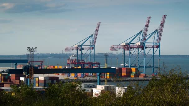 Fondo portuario moderno y comercio mundial — Vídeo de stock