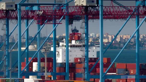 Puente grúa de trabajo en el astillero — Vídeo de stock