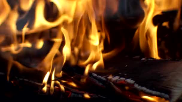 Caliente como el concepto de llama inferno, textura abstracta del fuego hermoso con escamas de chispa — Vídeo de stock