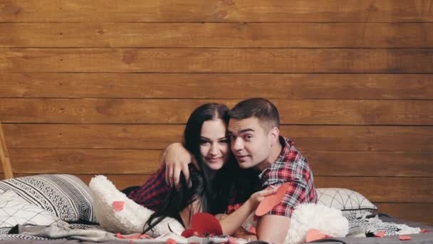 Young Beautiful Couple Having Fun at Sweet Home — Stock Video