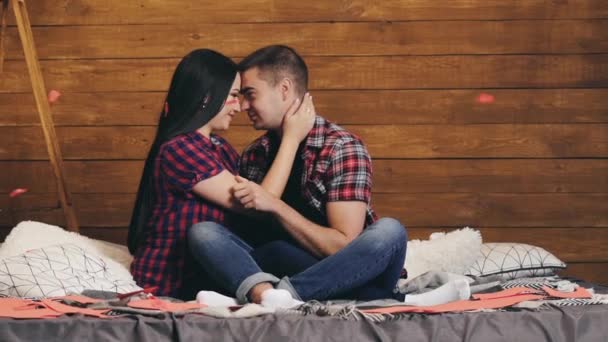 Young Beautiful Couple Having Fun at Sweet Home — Stock Video