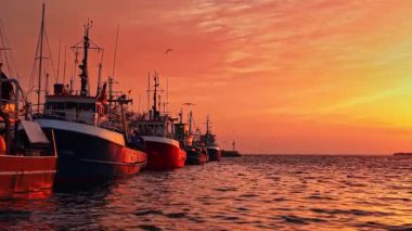 Balıkçı tekneleri Bulgaristan 'ın Nesebar kentinin sakin sularında güneş batarken gökyüzünde canlı turuncu ve pembe renkler oluşturarak sakin bir atmosfer yaratıyor..