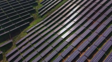 Güneş panelleri geniş bir alanda sıra sıra dizilir. Bu bölge yenilenebilir enerji üretiyor. Parlak güneş ışığı gün boyunca panellere vurarak, çevre alan için temiz enerji sağlıyor..