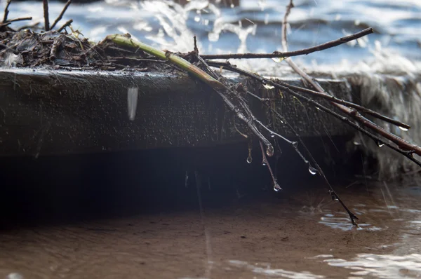 Göl üzerinde ahşap üzerine dalga alır