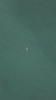 Sakin Karayip Denizi 'nde kayak yapan tek bir kişinin havadan aşağı görüntüsü.