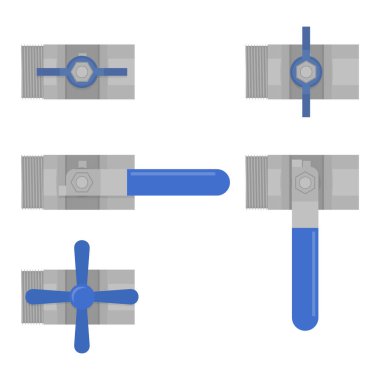 Top valf cihazı şeffaf arkaplana ayarlandı. Tesisat rehberleri, endüstriyel ve mekanik diyagramlar, eğitim materyalleri için çeşitli kulplu muslukların vektör çizimi