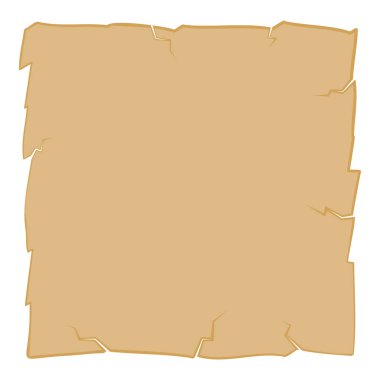 Şeffaf arkaplan üzerine boş yaşlandırılmış parşömen kağıdı. Hazine haritaları, tarihi belgeler, fantezi hikayeleri ya da eğitim materyalleri için pürüzlü kenarları olan eskimiş bir parşömen.