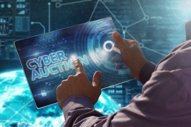Internet. İş. Teknoloji kavramı. İşadamı bir ama presler