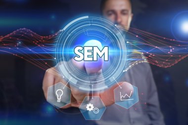 Ekonomi, teknoloji, Internet ve ağ kavramı. Genç busine