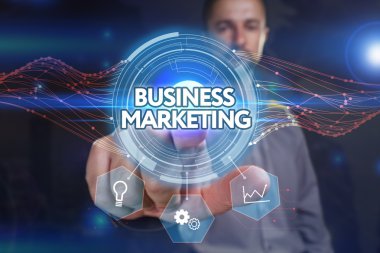 Ekonomi, teknoloji, Internet ve ağ kavramı. Genç busine