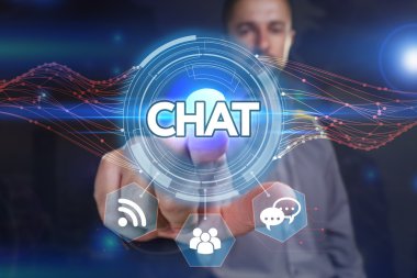 Ekonomi, teknoloji, Internet ve ağ kavramı. Genç busine