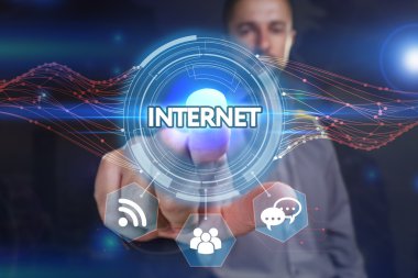 Ekonomi, teknoloji, Internet ve ağ kavramı. Genç busine