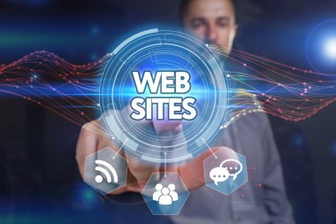 Ekonomi, teknoloji, Internet ve ağ kavramı. Genç busine