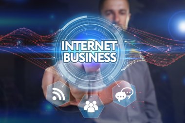 Ekonomi, teknoloji, Internet ve ağ kavramı. Genç busine