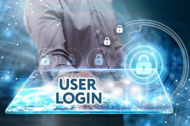 Ekonomi, teknoloji, Internet ve ağ kavramı. Genç busine