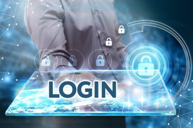 Ekonomi, teknoloji, Internet ve ağ kavramı. Genç busine