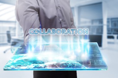 Ekonomi, teknoloji, Internet ve ağ kavramı. Genç busine