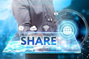 Ekonomi, teknoloji, Internet ve ağ kavramı. Genç busine