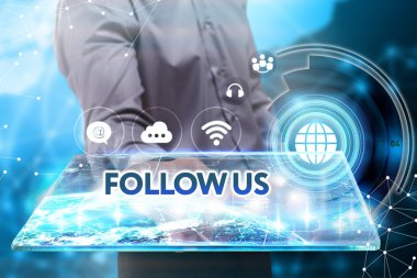 Ekonomi, teknoloji, Internet ve ağ kavramı. Genç busine