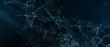 Soyut fütüristik, koyu mavi arka planda çokgen şekilli teknoloji. Dijital teknoloji konsepti tasarla. 3d illüstrasyon