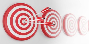 İnternet, iş, teknoloji ve ağ konsepti. Ok okçuluğu dart tahtasının ortasına isabet etti. Bütünlük hedefleme konsepti. 3d oluşturma