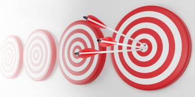 İnternet, iş, teknoloji ve ağ konsepti. Ok okçuluğu dart tahtasının ortasına isabet etti. Bütünlük hedefleme konsepti. 3d oluşturma