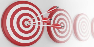 İnternet, iş, teknoloji ve ağ konsepti. Ok okçuluğu dart tahtasının ortasına isabet etti. Bütünlük hedefleme konsepti. 3d oluşturma