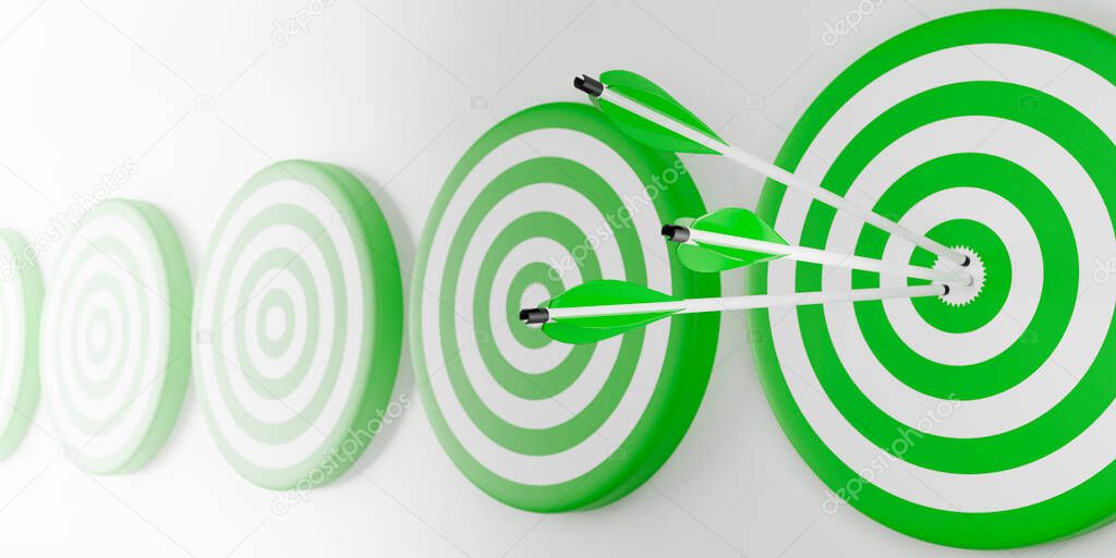 Internet, business, Technology and network concept. Arrow archery hit on the center of dartboard, buisness targeting concept. 3d rendering