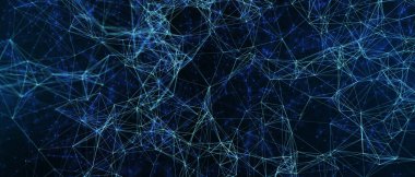 Soyut fütüristik, koyu mavi arka planda çokgen şekilli teknoloji. Dijital teknoloji konsepti tasarla. 3d illüstrasyon