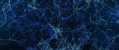 Soyut fütüristik, koyu mavi arka planda çokgen şekilli teknoloji. Dijital teknoloji konsepti tasarla. 3d illüstrasyon