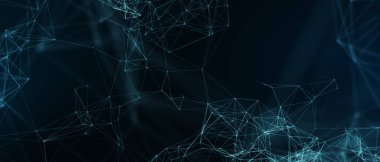 Soyut fütüristik, koyu mavi arka planda çokgen şekilli teknoloji. Dijital teknoloji konsepti tasarla. 3d illüstrasyon