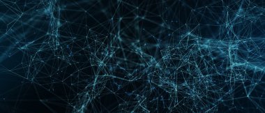 Soyut fütüristik, koyu mavi arka planda çokgen şekilli teknoloji. Dijital teknoloji konsepti tasarla. 3d illüstrasyon