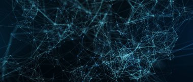 Soyut fütüristik, koyu mavi arka planda çokgen şekilli teknoloji. Dijital teknoloji konsepti tasarla. 3d illüstrasyon